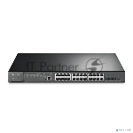 Коммутатор TP-Link 24-port Gigabit Managed PoE switch with 4 10G SFP+ ports, support 802.3af/at PoE, 1 console port, 19-inch rack mount, support L2/L2+ features.