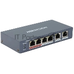 Коммутатор Hikvision DS-3E0106P-E/M, 4×100 Мбит/с PoE+ + 2×100 Мбит/с, неуправляемый
