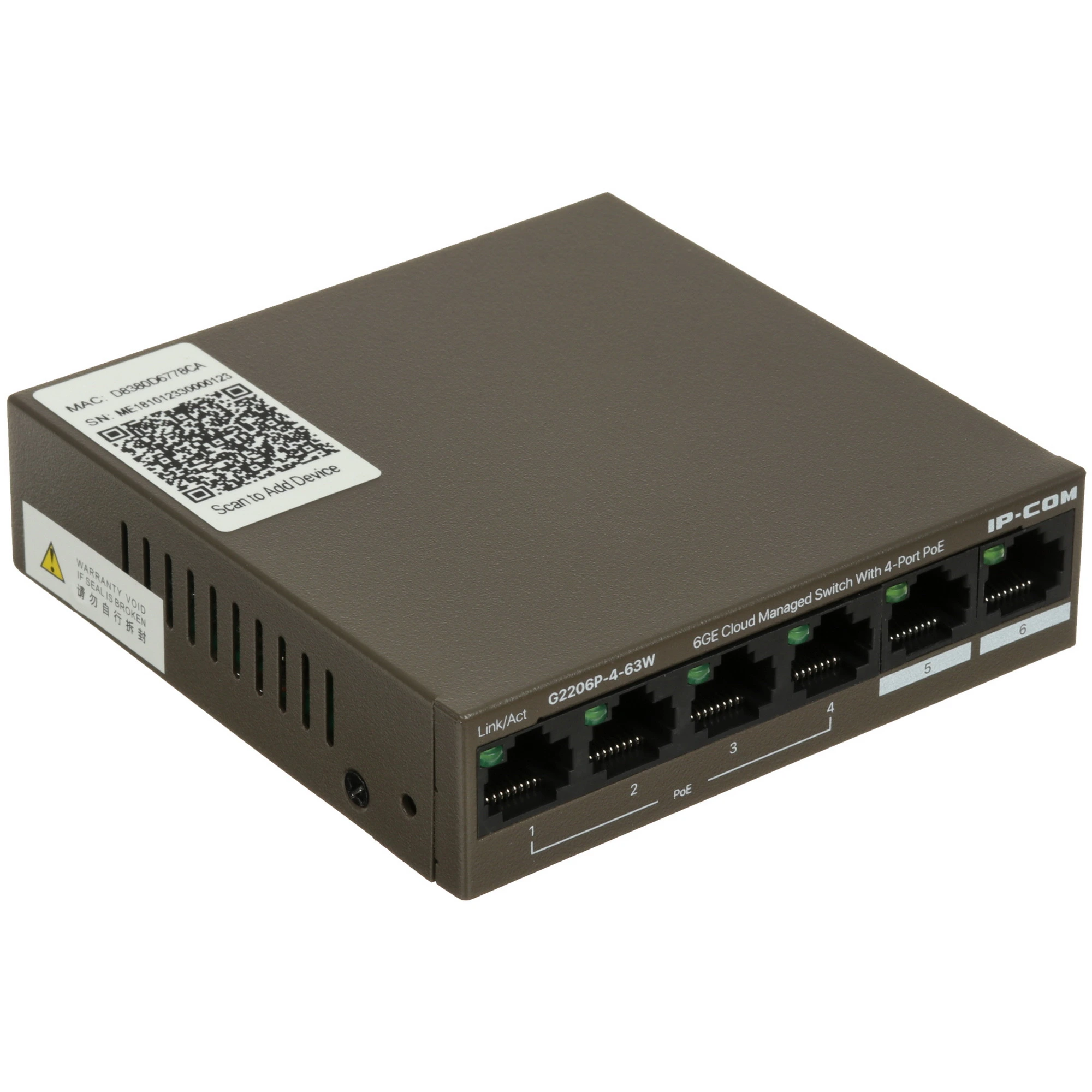 Коммутатор IP-COM G2206P-4-63W, 4×1 Гбит/с PoE + 2×1 Гбит/с, управляемый