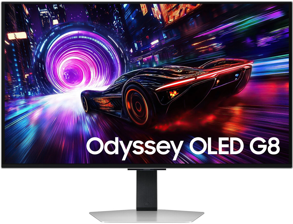 Монитор 32" Samsung OLED серебристый OLED 3840x2160, 240 Гц, 0.03 мс, 16:9, 260 кд/м², 2xHDMI 2.1, DP 1.4, 3.5 Jack, USB Hub (2x USB 3.2), FreeSync, HDR10+, Edge Lighting, изогнутый, серебристый