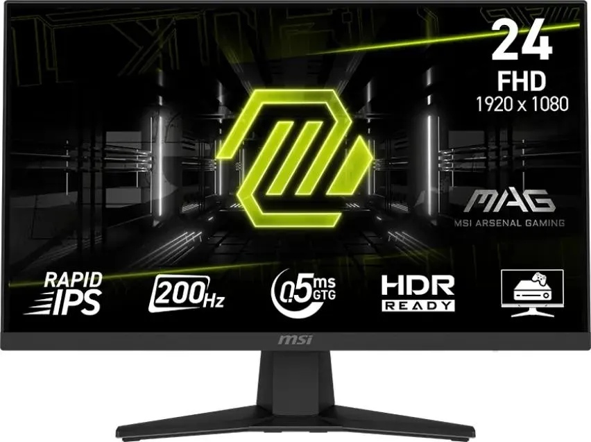 Монитор 23.8" MSI MAG 244F IPS 1920x1080, 200 Гц, 1 мс, 16:9, 300 кд/м², HDMI 2.0b, DisplayPort 1.2a, выход на наушники, Flicker Free, Low Blue Light, поддержка HDCP, слот для замка безопасности, черный