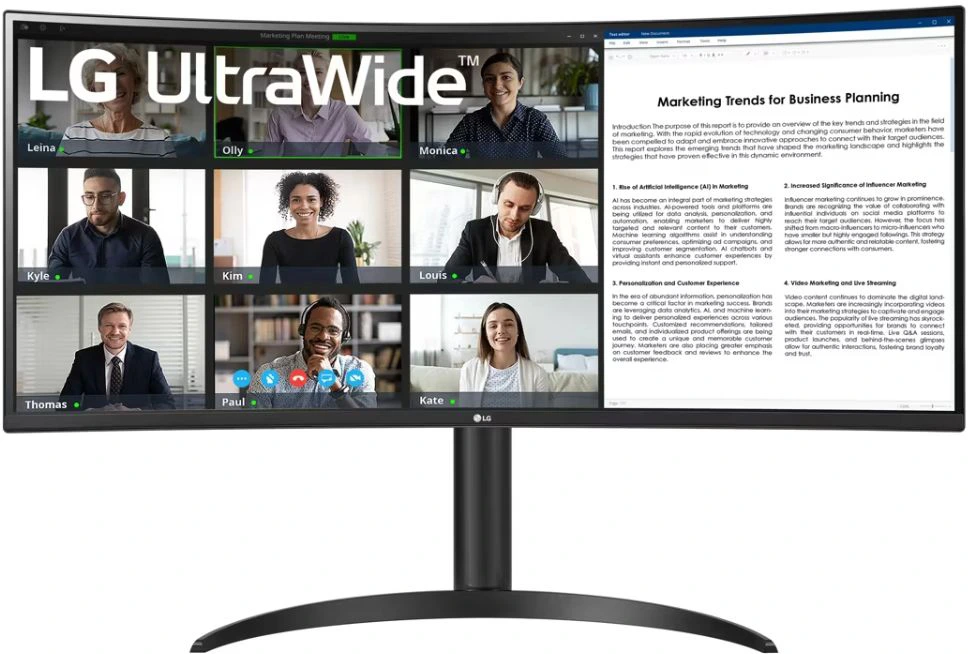 Монитор 34" LG UltraWide 34WR55QK-B VA 3440x1440, 100 Гц, 5 мс, 21:9, 300 кд/м², DP 1.4, 2xHDMI 2.0, USB Type-C, USB Hub, изогнутый экран (1800R), черный