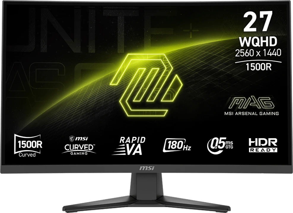Монитор 27" MSI MAG 275CQF E18 VA 2560x1440, 180 Гц, 0.5 мс, 16:9, 250 кд/м², HDMI 2.0b, DP, 3.5 Jack, Adaptive-Sync, изогнутый экран (1500R), черный