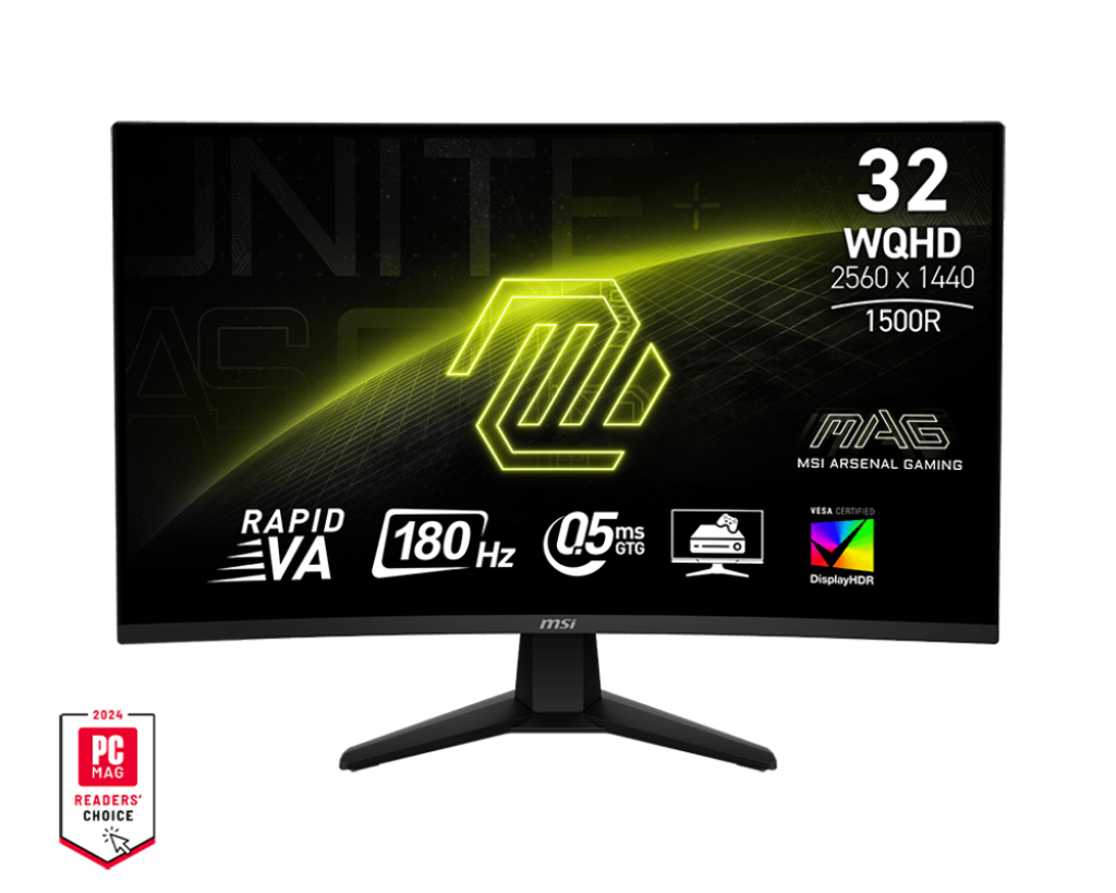 Монитор 31.5" MSI 32CQ6F VA 2560x1440, 180 Гц, 0.5 мс, 16:9, 400 кд/м², HDMI 2.0, DP 1.4, USB-C, 3.5 Jack, HDR10, Adaptive-Sync, изогнутый экран (1500R), черный