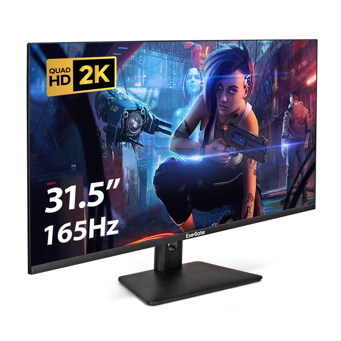 Монитор 31.5" ExeGate Combat EG3207T IPS 2560x1440, 165 Гц, 1 мс, 16:9, 300 кд/м², 2xHDMI 2.0, DP 1.4, USB, 3.5 Jack, динамики (2x3 Вт), FreeSync, Flicker-free, Low Blue Light, VESA 75x75, черный