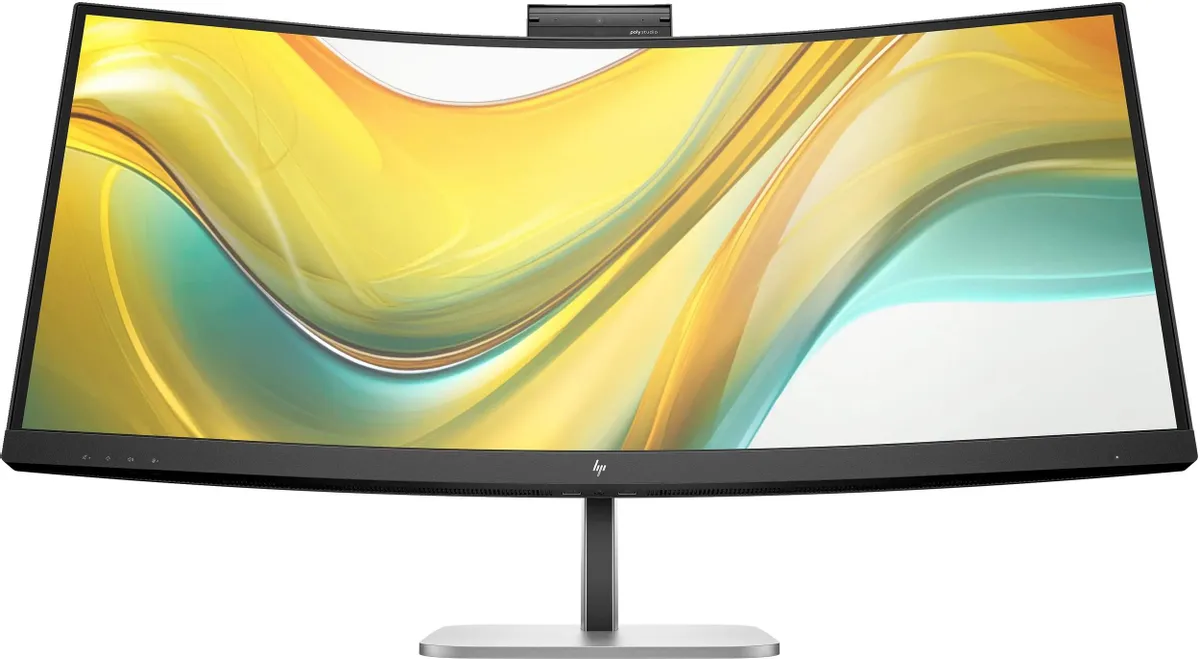 Монитор 34" HP 534pm VA 3440x1440, 100 Гц, 5 мс, 21:9, 400 кд/м², HDMI, DisplayPort, USB-C (100 Вт), веб-камера 5 Мп, встроенные динамики, KVM-модуль, датчик освещения, изогнутый экран 1500R, Flicker Free, черный и серебристый