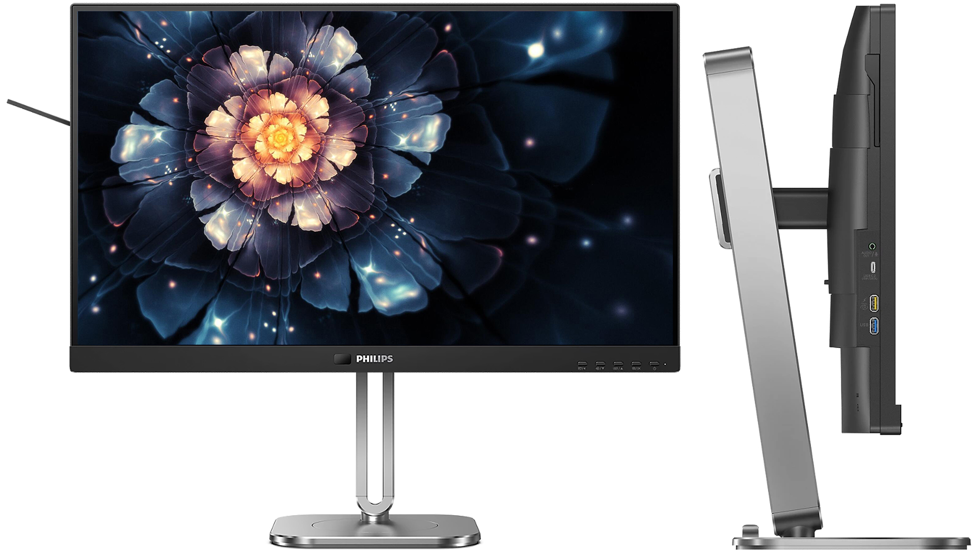 Монитор 27" Philips 27B2U6903 IPS 3840x2160, 75 Гц, 4 мс, 16:9, 350 кд/м², 2xHDMI 2.0, DP 1.4, Thunderbolt 4, USB-C (90 Вт), USB Hub (6x USB 3.2), RJ45, 3.5 Jack, динамики (2x3 Вт), HDR10, Adaptive-Sync, VESA 100x100, черный/серебристый
