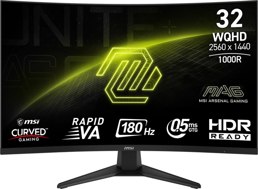 Монитор 31.5" MSI MAG 325CQF VA 2560x1440, 180 Гц, 0.5 мс, 16:9, 300 кд/м², 2xHDMI 2.0b, DP 1.4, USB-C, 3.5 Jack, HDR10, Adaptive-Sync, изогнутый экран (1000R), черный
