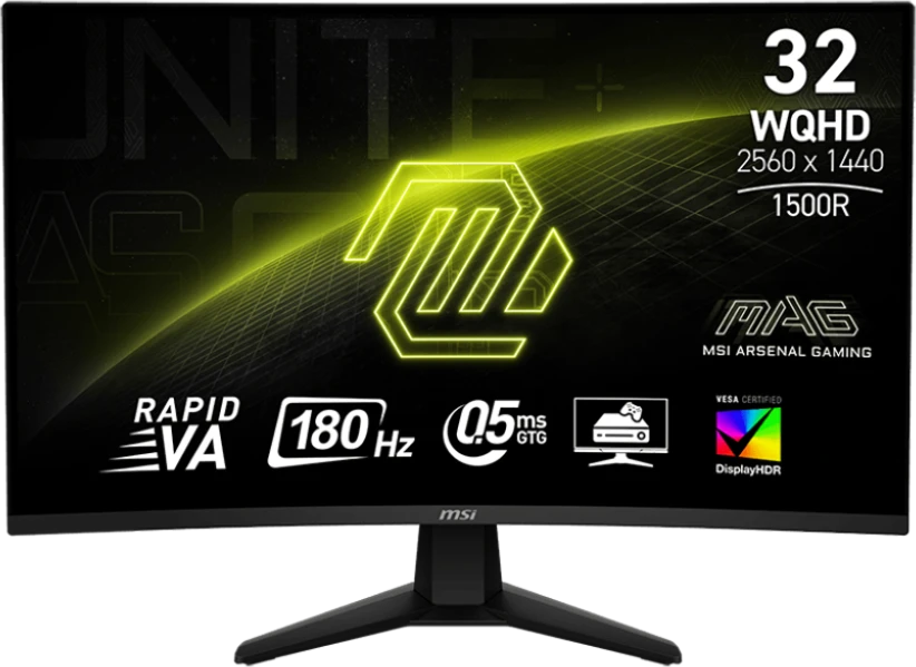 Монитор 31.5" MSI MAG 32CQ6F VA 2560x1440, 180 Гц, 0.5 мс, 16:9, 400 кд/м², 2xHDMI 2.0b, DP 1.4, USB-C, 3.5 Jack, DisplayHDR 400, Adaptive-Sync, изогнутый экран (1500R), черный