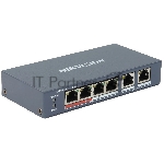 Коммутатор Hikvision DS-3E0106P-E/M(B), 4×100 Мбит/с PoE + 2×100 Мбит/с, неуправляемый