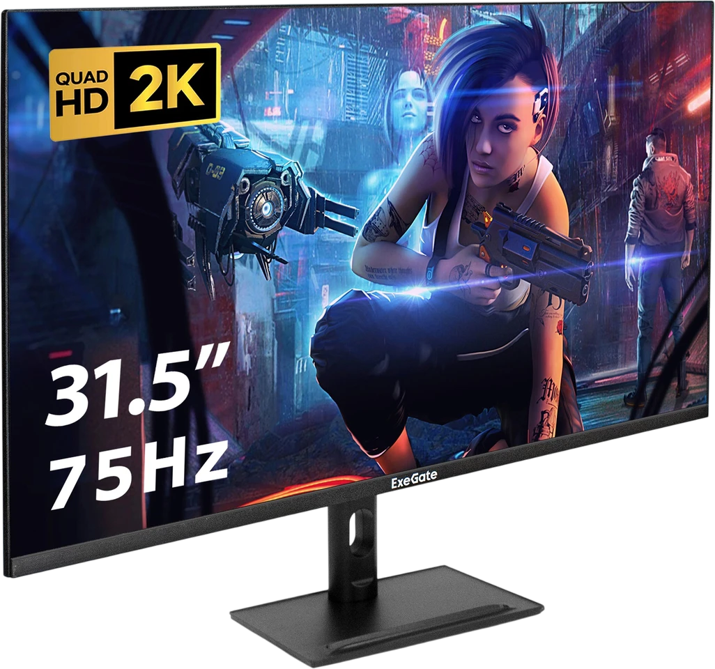 Монитор 31.5" ExeGate SmartView ES3207TA IPS 2560x1440, 75 Гц, 1 мс, 16:9, 300 кд/м², HDMI 2.0, DP, 3.5 Jack, динамики (2x3 Вт), HDR10, FreeSync, черный