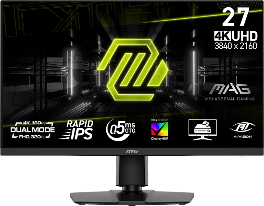 Монитор 27" MSI MAG 272URDF E16 IPS 3840x2160, 160 Гц, 0.5 мс, 16:9, 400 кд/м², 2xHDMI 2.1, DP 1.4, 3.5 Jack, USB Hub (2x USB 2.0), DisplayHDR 400, Adaptive-Sync, черный