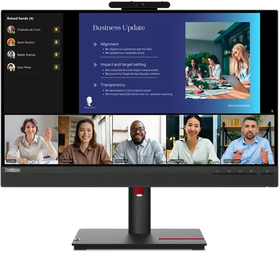 Монитор 23.8" Lenovo ThinkVision T24v-30 IPS 1920x1080, 75 Гц, 4 мс, 16:9, 250 кд/м², VGA, HDMI 1.4, DP 1.2, 3.5 Jack, USB Hub (3x USB 3.0, 1x USB 2.0), веб-камера (2 Мп), динамики (2x3 Вт), черный