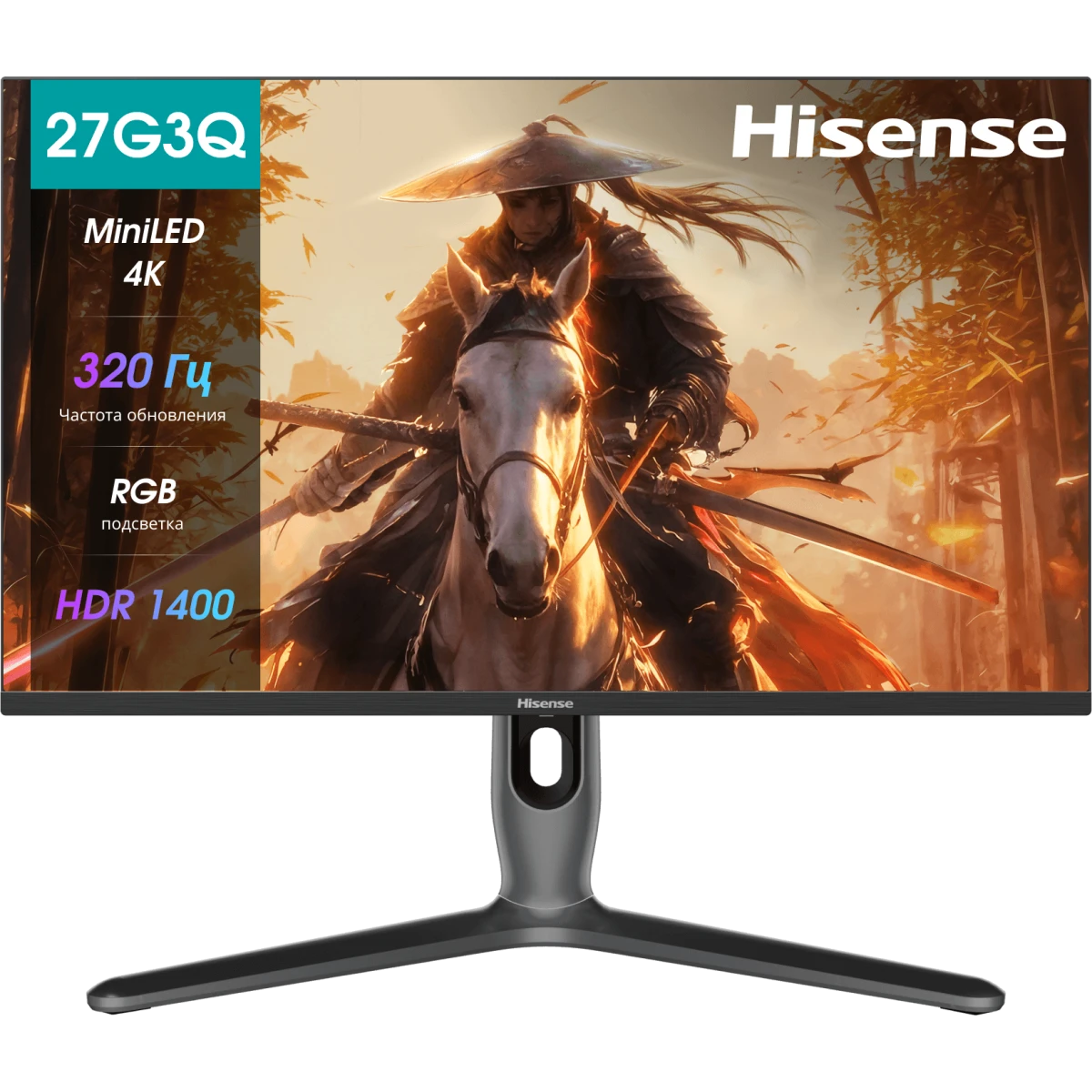 Монитор 27" Hisense 27G7Q-PRO IPS/Mini-LED 3840x2160, 160 Гц (UHD)/320 Гц (FHD в Dual Mode), 1 мс, 16:9, 350 кд/м² (типичная), 1600 кд/м² (пиковая), 2×HDMI 2.1, DP 1.4, USB-C, USB Hub (2×USB 3.2 Gen1), 3.5 Jack, DisplayHDR 1400, FreeSync Premium, серый