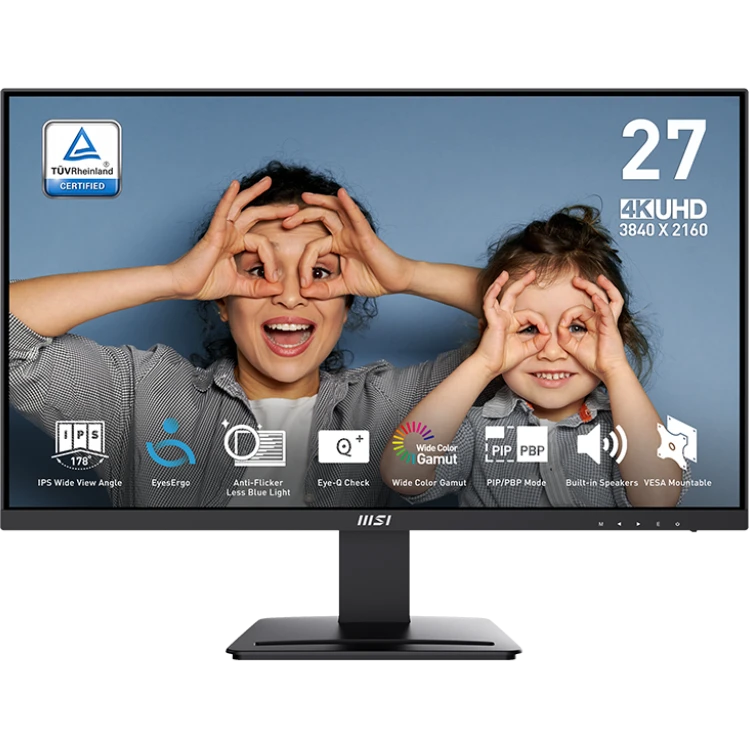 Монитор 27" MSI PRO MP273U IPS 3840x2160, 60 Гц, 4 мс, 16:9, 300 кд/м², 2×HDMI 2.0b, DP 1.4a, 3.5 Jack, динамики (2×3 Вт), HDR10, черный