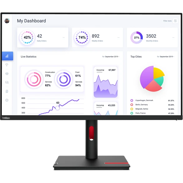 Монитор 31.5" Lenovo T32p-30 IPS 3840x2160, 60 Гц, 4 мс, 16:9, 350 кд/м², HDMI 2.1, DP 1.4, USB-C (90 Вт PD), USB Hub (4×USB 3.2 Gen1), RJ-45, 3.5 Jack, HDR10, черный