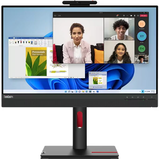 Монитор 23.8" Lenovo ThinkCentre TIO-24 Gen5 (12NAGCR1CS) IPS 1920x1080, 60 Гц, 4/6 мс, 16:9, 250 кд/м², HDMI, DisplayPort, USB-хаб, веб-камера, микрофон, динамики, Flicker Free, Low Blue Light, KVM-переключатель, регулировка по высоте, поворот на 90 градусов, черный
