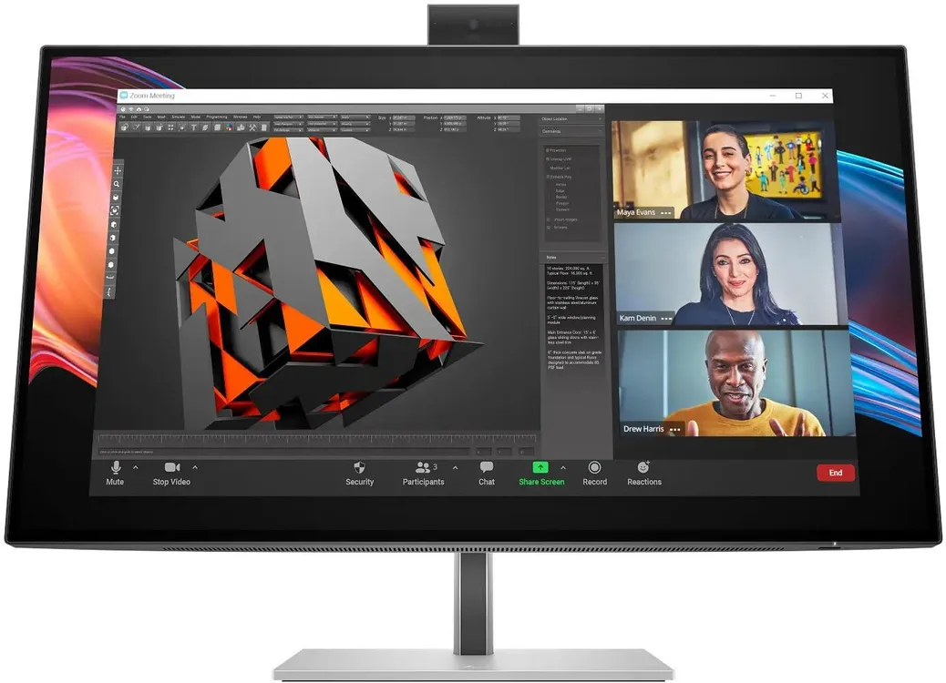 Монитор 27" HP 727pm IPS 3840x2160, 60 Гц, 5 мс, 16:9, 400 кд/м², HDMI, 2xDisplayPort, Thunderbolt 4, USB-C, веб-камера 5 Мп, встроенные динамики, KVM-модуль, Flicker Free, Low Blue Light, регулировка по высоте, поворот на 90 градусов, черный и серебристый