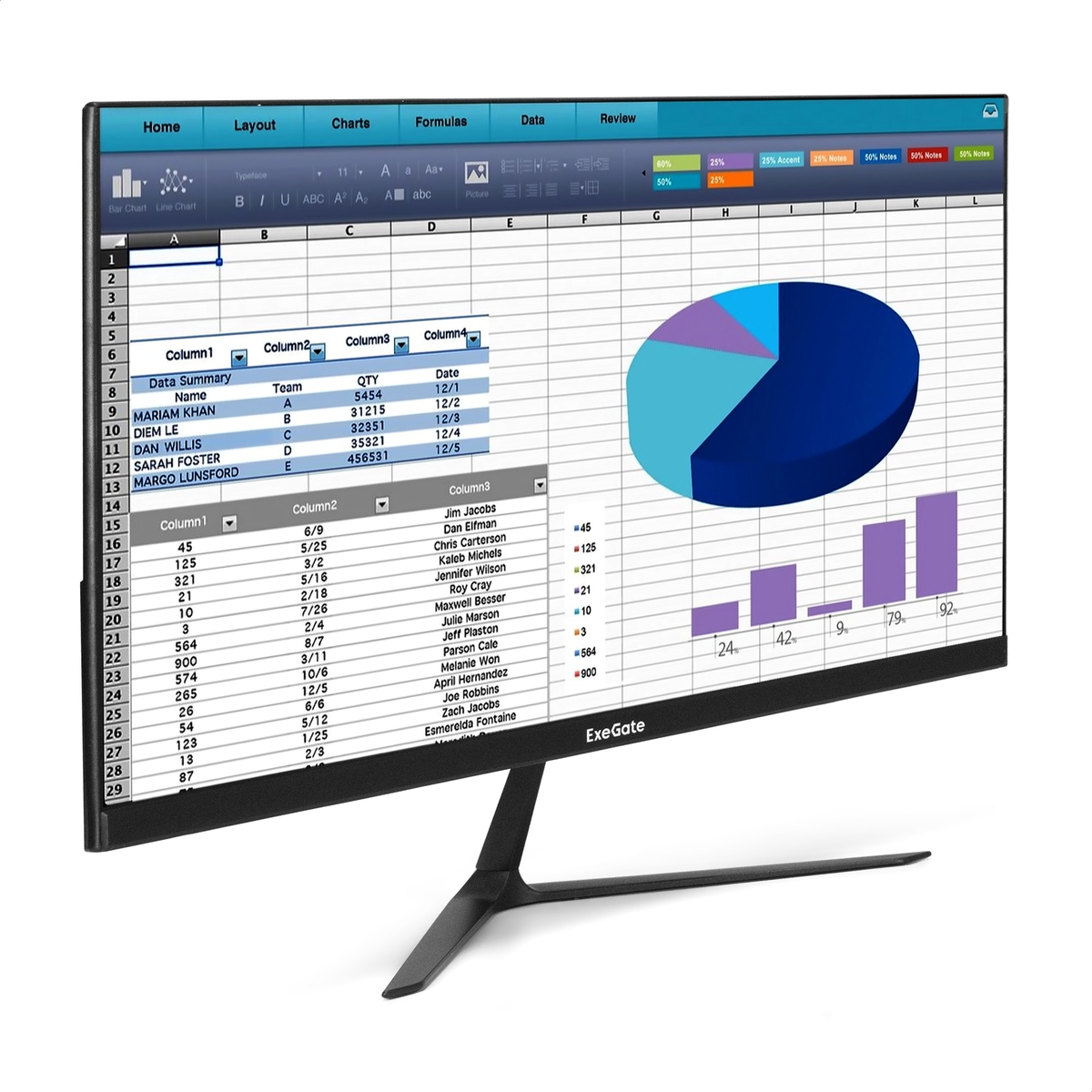 Монитор 24.5" ExeGate SmartView EH1500TA IPS 1920x1080, 75 Гц, 5 мс, 16:9, 250 кд/м², HDMI, DisplayPort, VGA, Flicker Free, Low Blue Light, FreeSync, с динамиками 2x3 Вт, черный
