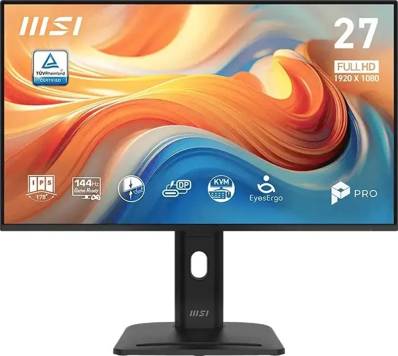Монитор 27" MSI PRO MP275PHG E14 IPS 1920x1080, 144 Гц, 4 мс (GtG), 16:9, 250 кд/м², HDMI 2.0, DisplayPort 1.2a, USB-C (65 Вт), встроенные динамики (2x2 Вт), Flicker Free, Low Blue Light, Adaptive-Sync, KVM-модуль, регулировка по высоте, поворотная подставка, портретный режим, слот для замка, черный