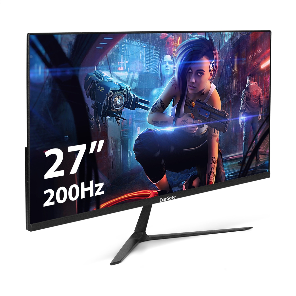 Монитор 27" ExeGate Combat EG2700CA VA 1920x1080, 200 Гц, 1 мс, 16:9, 250 кд/м², 2xHDMI, DisplayPort, Flicker Free, встроенные динамики, черный