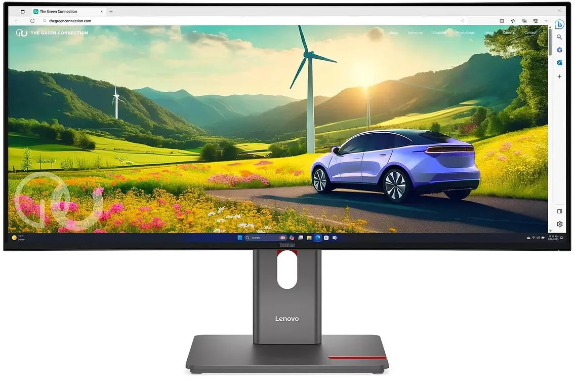 Монитор 34" Lenovo P34wd-40 IPS 3440x1440, 120 Гц, 4 мс, 21:9, изогнутый (1500R), 350 кд/м², HDMI 2.1, DisplayPort 1.4, USB-A, USB-C (140 Вт), Ethernet, KVM, встроенные динамики, Flicker Free, Low Blue Light, четырехсторонний безрамочный дизайн, регулировка по высоте, черный