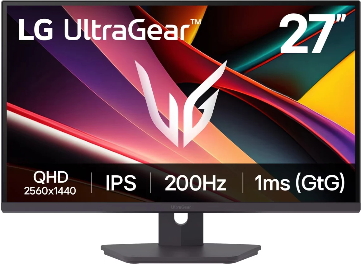 Монитор 27" LG 27G610A-B IPS 2560x1440, 200 Гц, 1 мс, 16:9, HDR10, VESA DisplayHDR 400, 400 кд/м², HDMI (x2), DisplayPort, Flicker Free, AMD FreeSync Premium, стабилизатор черного цвета, прицел, регулировка по высоте, поворот на 90 градусов, серый