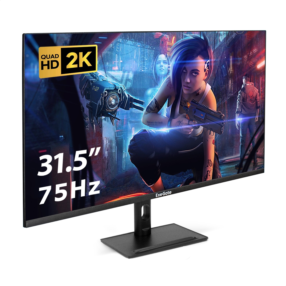 Монитор 31.5" ExeGate Combat EC3209A IPS 2560x1440, 75 Гц, 1 мс, 16:9, 300 кд/м², HDMI, DisplayPort, USB, Flicker Free, Low Blue Light, с динамиками 2x3 Вт, черный